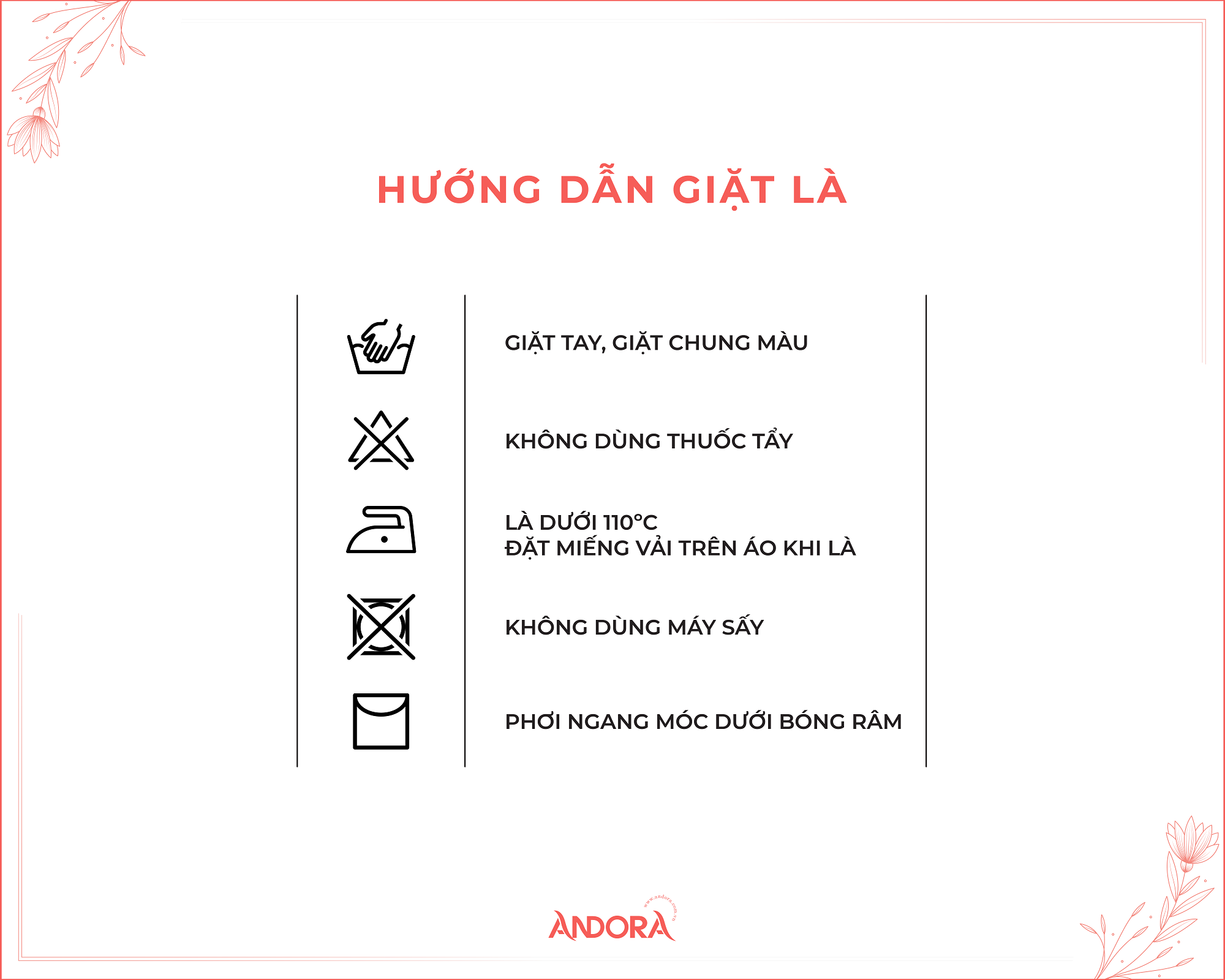 Hướng dẫn giặt là sản phẩm thời trang công sở tại Andora