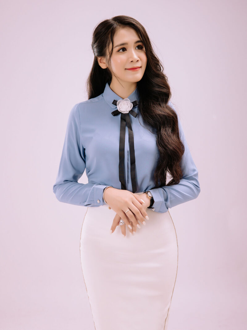 Áo sơ mi lụa tay dài cài phụ kiện nơ cổ - MARIS TOP - Ảnh 2