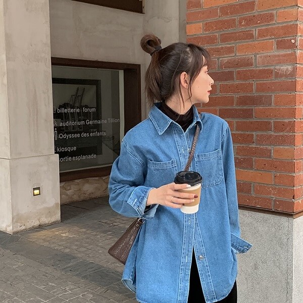 Áo sơ mi nữ kiểu cách denim cá tính, mạnh mẽ