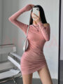 Đầm ôm body hở vai thiết kế rút dây - A0403DB - Ảnh 1