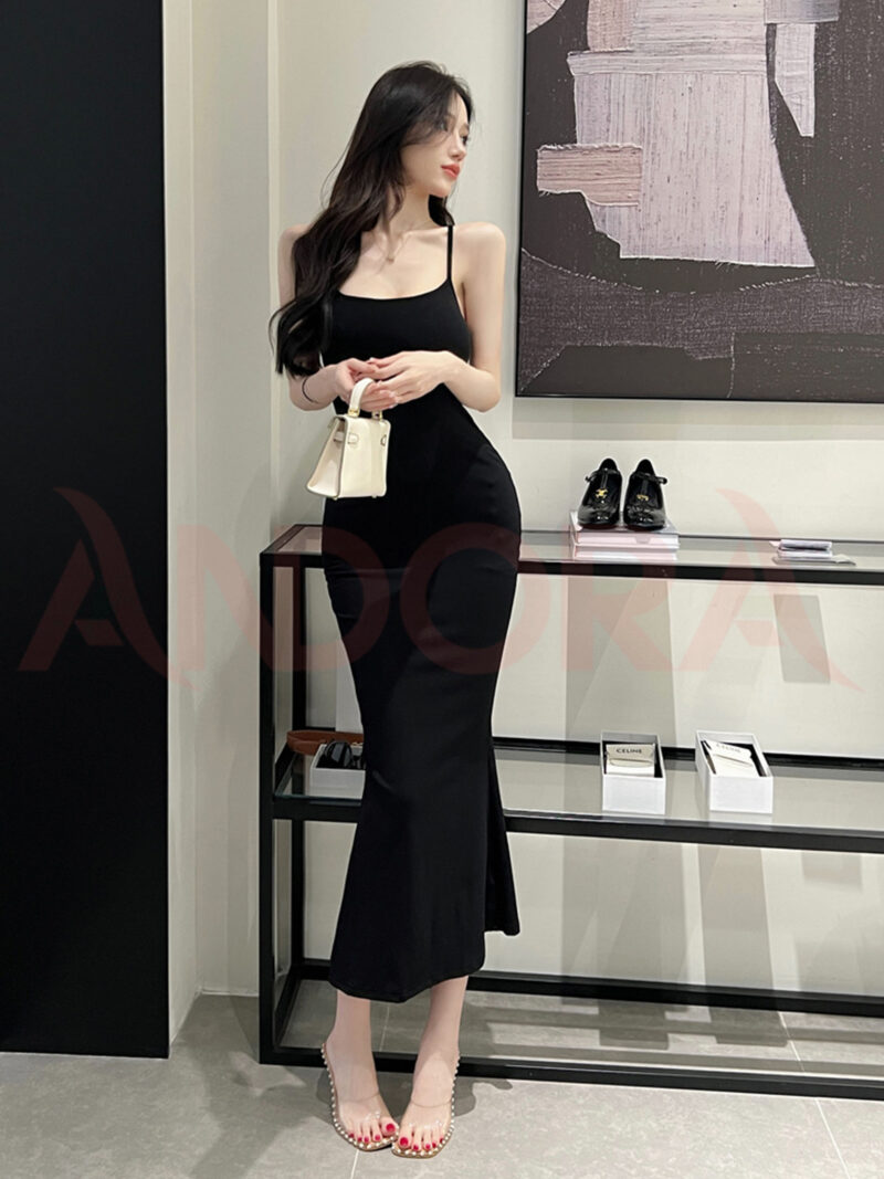 Đầm body dáng dài hai dây hở lưng Andora váy nữ tôn dáng đan dây, quyến rũ chất thun cotton co dãn tốt A0405DB - Ảnh 1