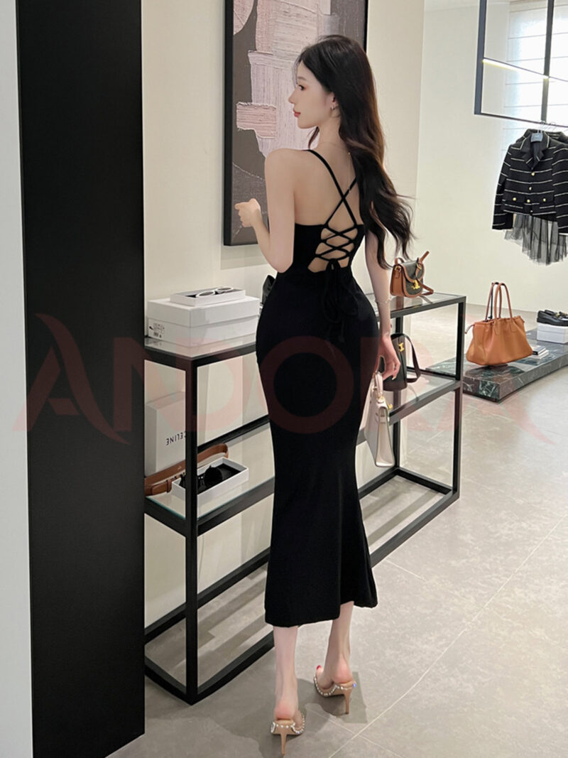 Đầm body dáng dài hai dây hở lưng Andora váy nữ tôn dáng đan dây, quyến rũ chất thun cotton co dãn tốt A0405DB - Ảnh 2