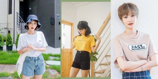 Nàng công tóc ngắn mặc áo dáng rộng mix quần short