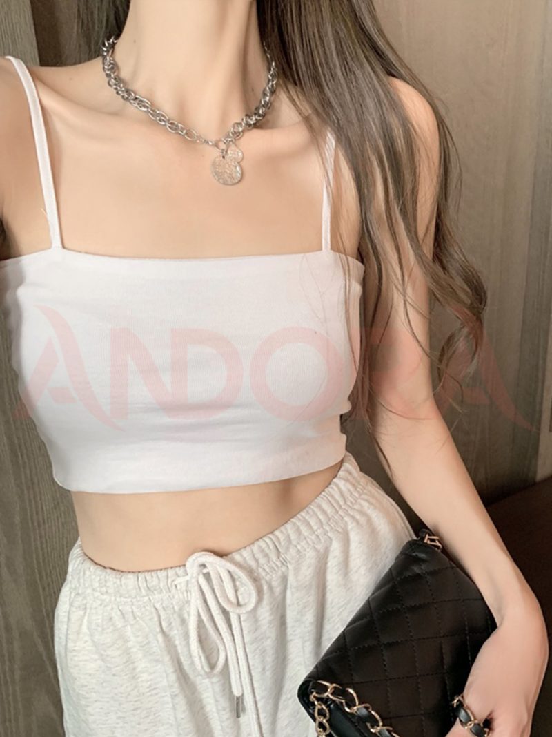 Áo hai dây croptop nữ ôm body thun gân 100% cotton - A0107T - Ảnh 3