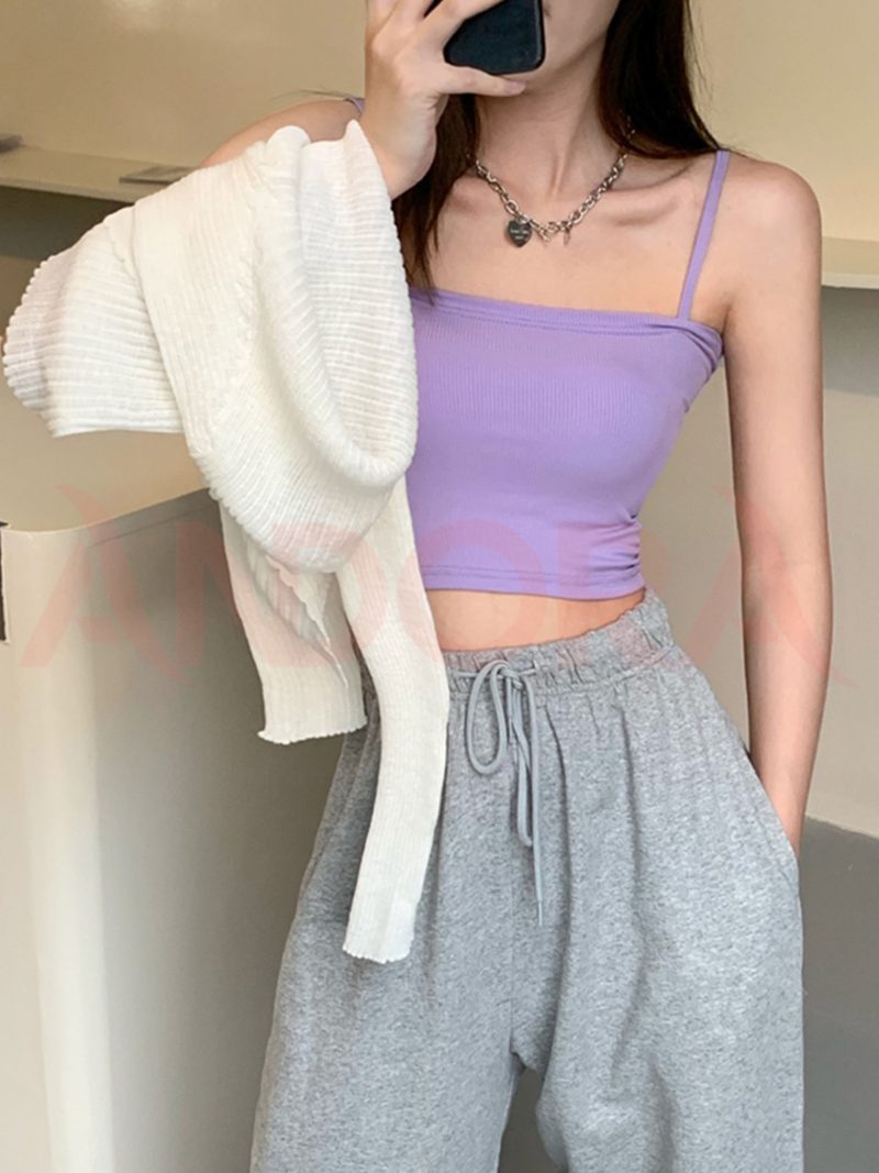 Áo hai dây croptop nữ ôm body thun gân 100% cotton - A0107T - Ảnh 7