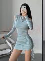 Đầm ôm body hở vai thiết kế rút dây - A0403DB - Ảnh 6