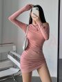 Đầm ôm body hở vai thiết kế rút dây - A0403DB - Ảnh 1