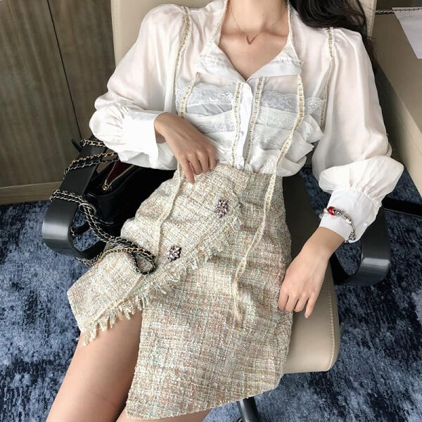 Thiết kế dạ tweed chéo vạt sành điệu