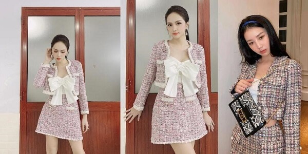 Áo hai dây xinh xắn khi mix cùng với chân váy dạ tweed