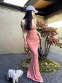 Đầm đuôi cá maxi 2 dây ôm body tôn dáng, quyến rũ chất thun co dãn tốt mặc đi chơi, dự tiệc, đi biển - A0404DB - Màu hồng