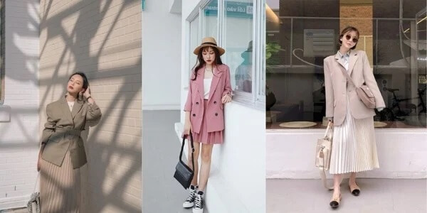 Áo blazer mix với chân váy