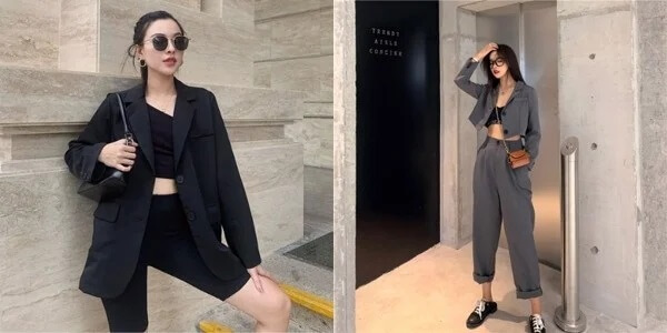 Áo blazer mix với áo croptop