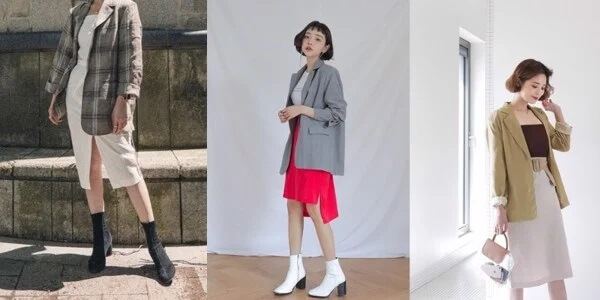 Áo blazer mix với váy xẻ tà