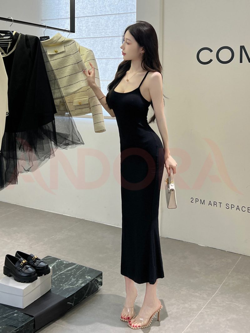 Đầm body dáng dài hai dây hở lưng Andora váy nữ tôn dáng đan dây, quyến rũ chất thun cotton co dãn tốt A0405DB - Ảnh 3