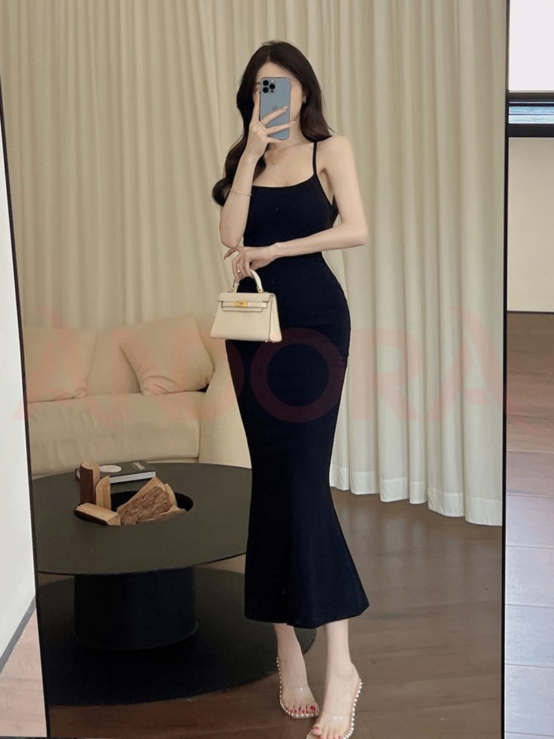 Đầm body dáng dài hai dây hở lưng Andora váy nữ tôn dáng đan dây, quyến rũ chất thun cotton co dãn tốt A0405DB - Ảnh 4