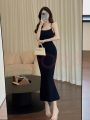 Đầm body dáng dài hai dây hở lưng Andora váy nữ tôn dáng đan dây, quyến rũ chất thun cotton co dãn tốt A0405DB - Ảnh 4