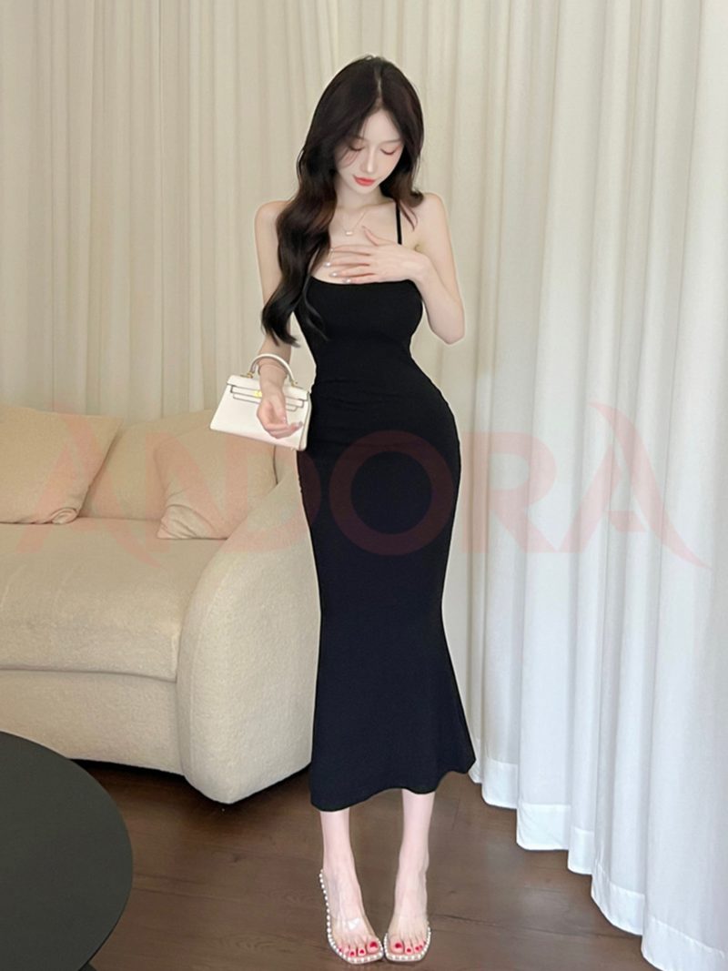 Đầm body dáng dài hai dây hở lưng Andora váy nữ tôn dáng đan dây, quyến rũ chất thun cotton co dãn tốt A0405DB - Ảnh 5