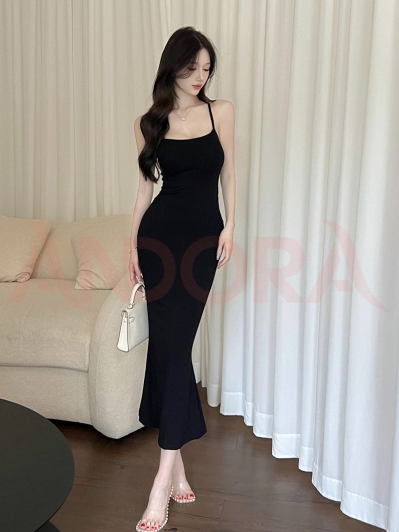 Đầm body dáng dài hai dây hở lưng Andora váy nữ tôn dáng đan dây, quyến rũ chất thun cotton co dãn tốt A0405DB - Ảnh 6