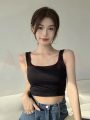 Áo thun croptop nữ ôm body hai dây bản lớn Andora chất vải thun gân cotton, kiểu áo crt cổ vuông đủ màu TRẮNG/ĐEN A0112T - Ảnh 1