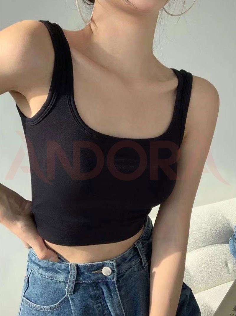 Áo thun croptop nữ ôm body hai dây bản lớn Andora chất vải thun gân cotton, kiểu áo crt cổ vuông đủ màu TRẮNG/ĐEN A0112T - Ảnh 2