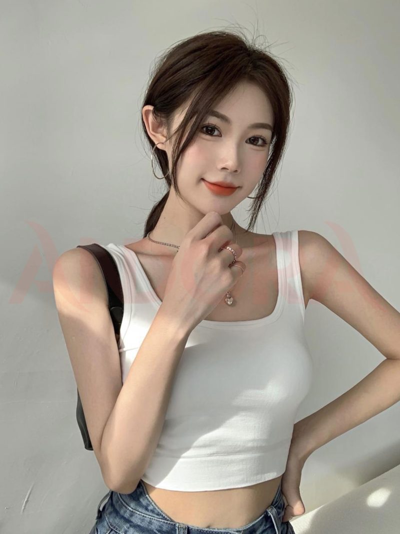 Áo thun croptop nữ ôm body hai dây bản lớn Andora chất vải thun gân cotton, kiểu áo crt cổ vuông đủ màu TRẮNG/ĐEN A0112T - Ảnh 4